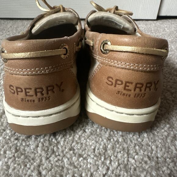 Sperry Angelfish Top Sider Metallic Leather & Linen Tan Boat Shoes Womens 6 - Picture 4 of 13